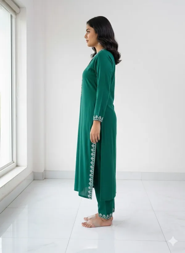 Green_Wool_Embroidered_Regular_Kurta_Set_For_Women