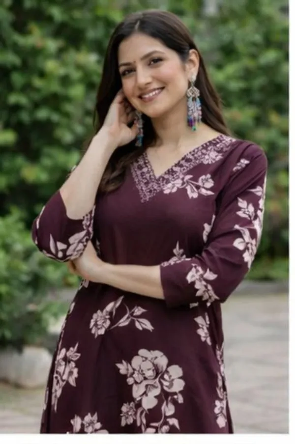 Brown_Pure_Cotton_Floral_Print_Regular_Kurta_Set_For_Women