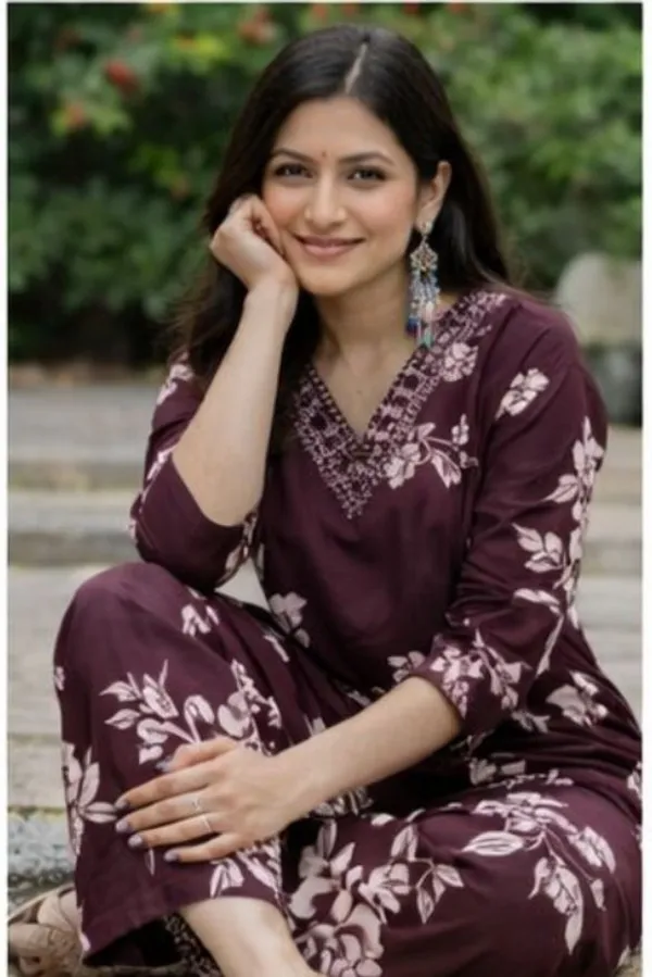 Brown_Pure_Cotton_Floral_Print_Regular_Kurta_Set_For_Women