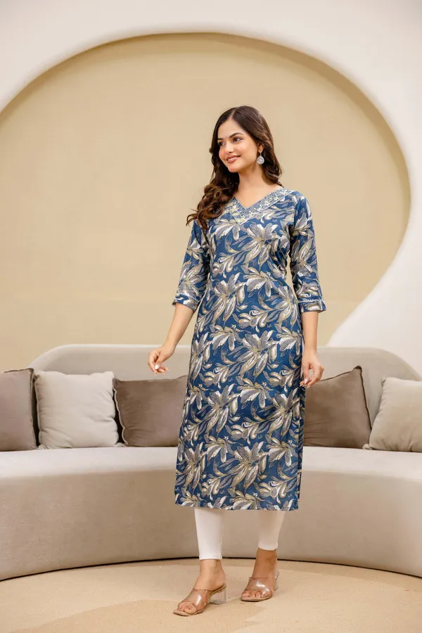Dark_Blue_Cotton_Rayon_Printed_Regular_Short_Kurti_For_Women