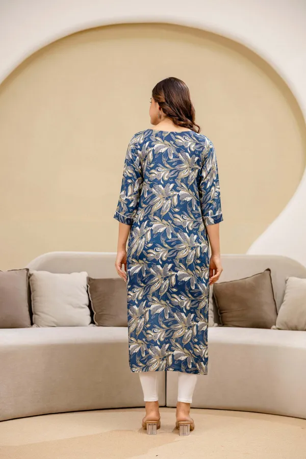 Dark_Blue_Cotton_Rayon_Printed_Regular_Short_Kurti_For_Women