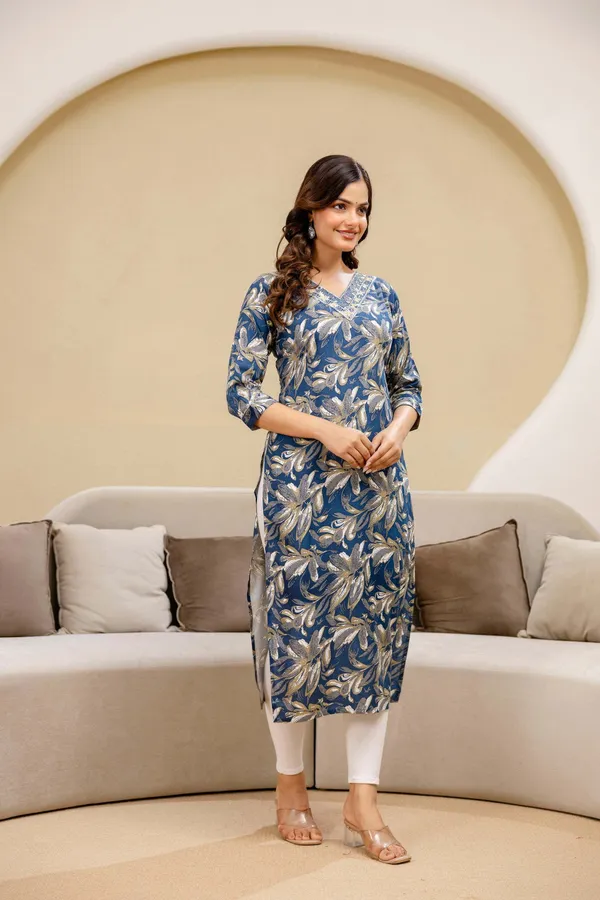 Dark_Blue_Cotton_Rayon_Printed_Regular_Short_Kurti_For_Women
