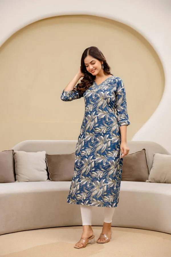 Dark_Blue_Cotton_Rayon_Printed_Regular_Short_Kurti_For_Women