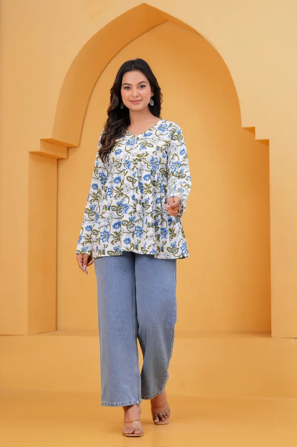 White_Floral_Printed_Rayon_Trendy_Top_For_Women