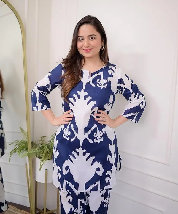 Light_Blue_Viscose_Rayon_Printed_Regular_Night_Suit_Set_For_Women