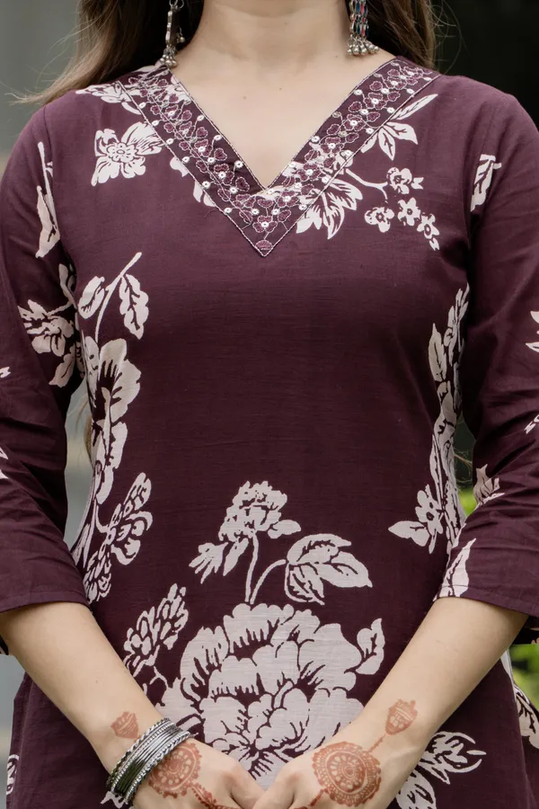 Maroon_Khadi_Cotton_Embroidered_Regular_Kurta_Set_For_Women