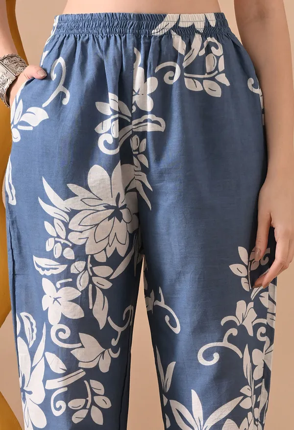 Blue_Pure_Cotton_Floral_Print_Regular_Kurta_Set_For_Women