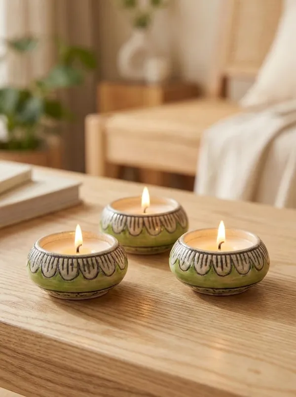 Blue_Pottery_Tealight_Candle_Holder_With_Candles