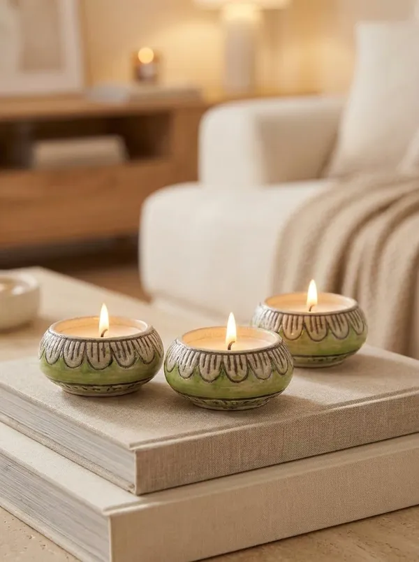 Blue_Pottery_Tealight_Candle_Holder_With_Candles