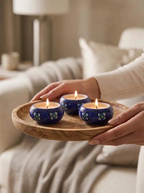 Blue_Pottery_Tealight_Candle_Holder_With_Candles