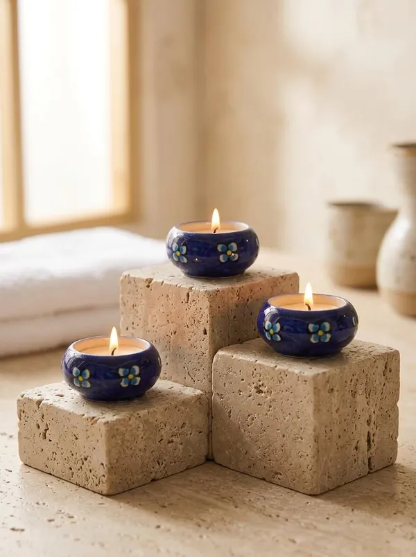 Blue_Pottery_Tealight_Candle_Holder_With_Candles