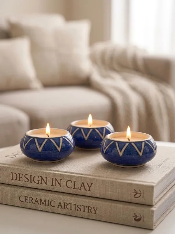 Blue_Pottery_Tealight_Candle_Holder_With_Candles