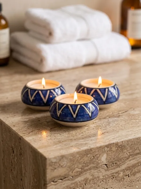 Blue_Pottery_Tealight_Candle_Holder_With_Candles