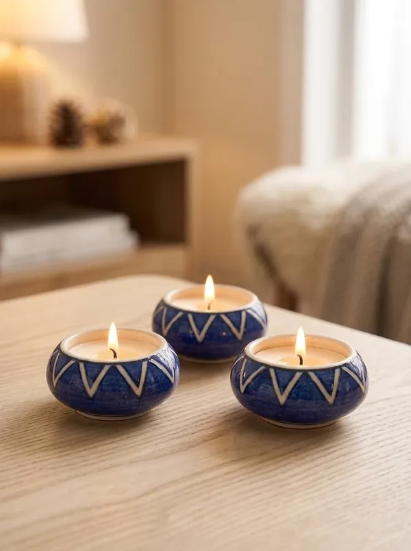 Blue_Pottery_Tealight_Candle_Holder_With_Candles