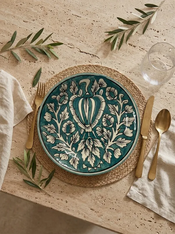 Deep_Teal_And_White_Premium_Ziya_Blue_Pottery_Plate