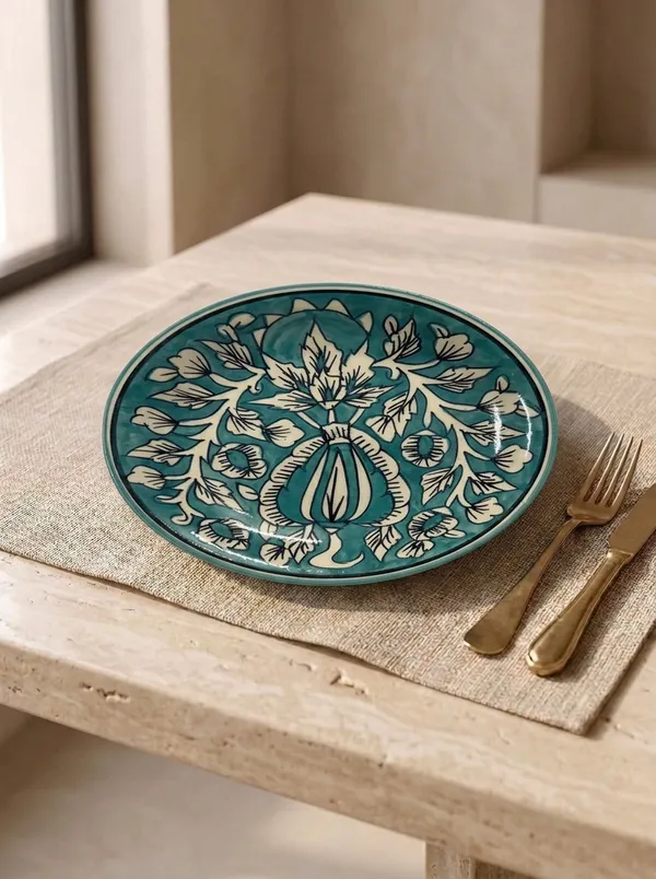 Firozi_And_White_Premium_Kaya_Blue_Pottery_Plate