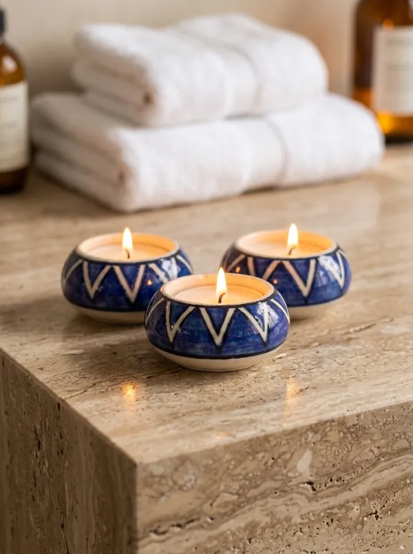Blue_Pottery_Tealight_Candle_Holder_With_Candles