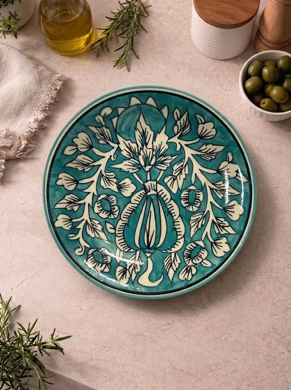 Firozi_And_White_Premium_Kaya_Blue_Pottery_Plate