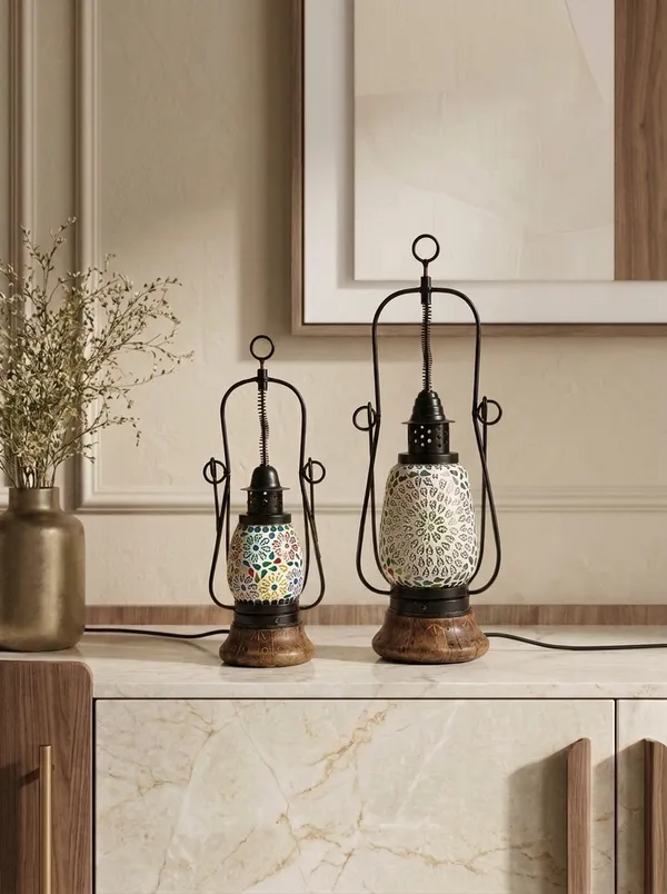 Multicolor_Premium_Shama_Wooden_&_Mosaic_Glass_Lantern_Set_Of_2