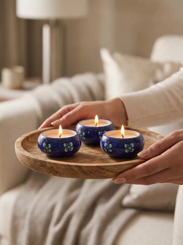 Blue_Pottery_Tealight_Candle_Holder_With_Candles