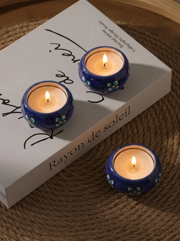 Blue_Pottery_Tealight_Candle_Holder_With_Candles