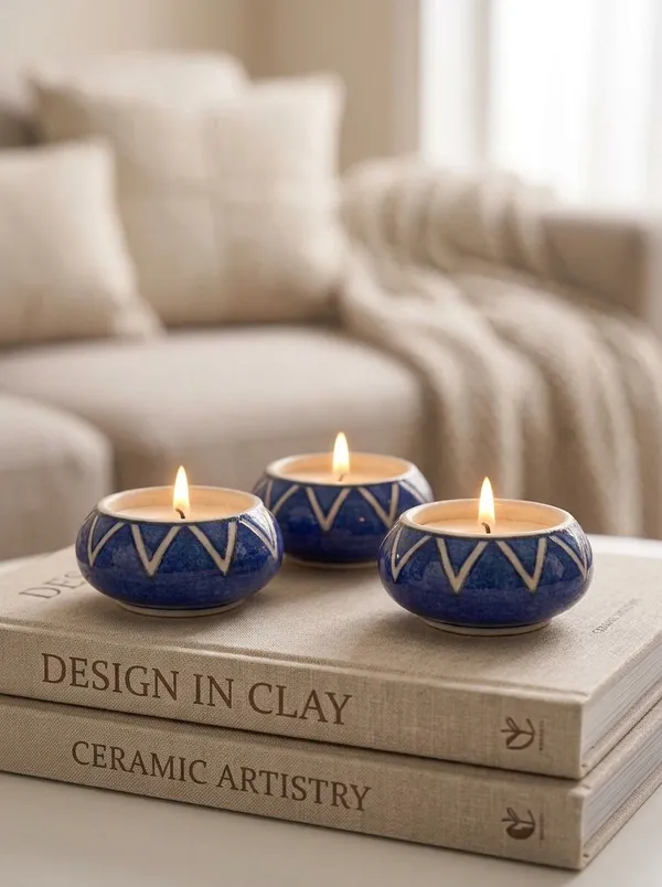 Blue_Pottery_Tealight_Candle_Holder_With_Candles