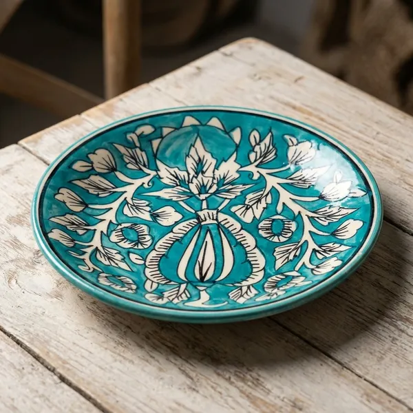 Firozi_And_White_Premium_Kaya_Blue_Pottery_Plate