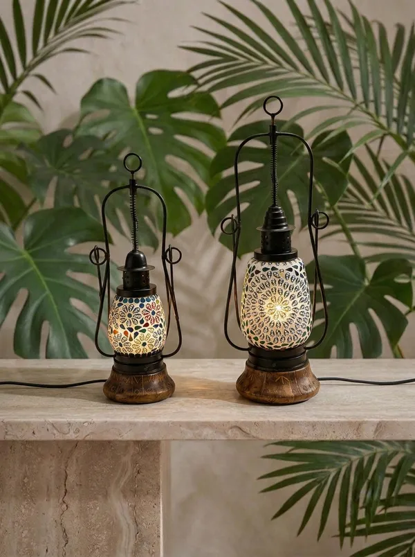 Multicolor_Premium_Shama_Wooden_&_Mosaic_Glass_Lantern_Set_Of_2