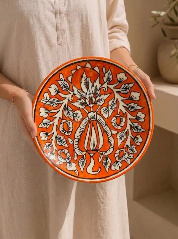 Orange_And_White_Premium_Ira_Blue_Pottery_Plate