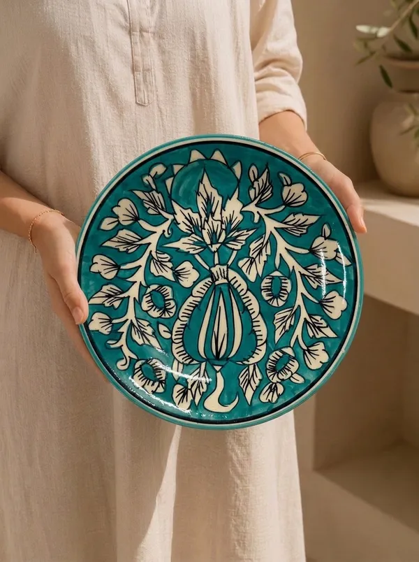 Firozi_And_White_Premium_Kaya_Blue_Pottery_Plate