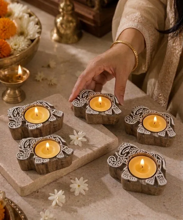 Beige_Premium_The_Gaja_Block_Print_Candle_Set_Of_6