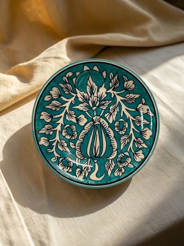 Firozi_And_White_Premium_Kaya_Blue_Pottery_Plate