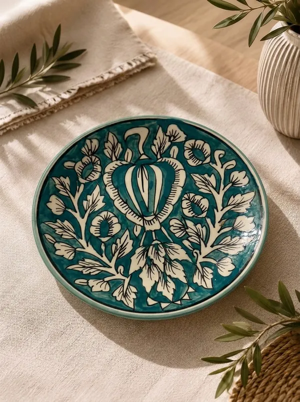 Deep_Teal_And_White_Premium_Ziya_Blue_Pottery_Plate