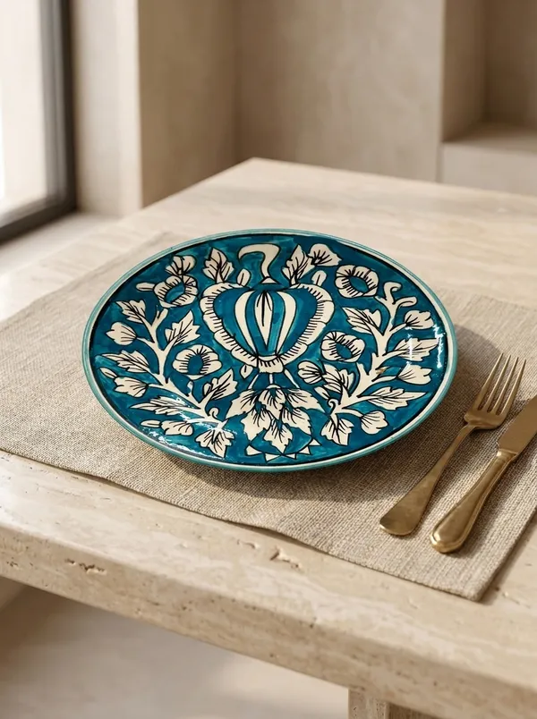 Deep_Teal_And_White_Premium_Ziya_Blue_Pottery_Plate