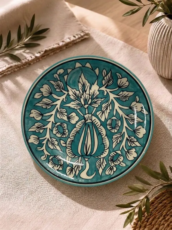Firozi_And_White_Premium_Kaya_Blue_Pottery_Plate
