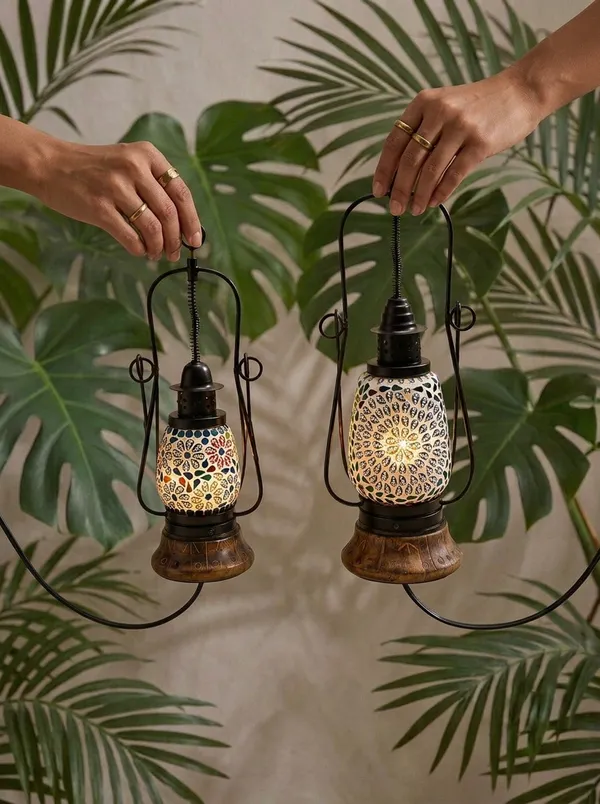 Multicolor_Premium_Shama_Wooden_&_Mosaic_Glass_Lantern_Set_Of_2
