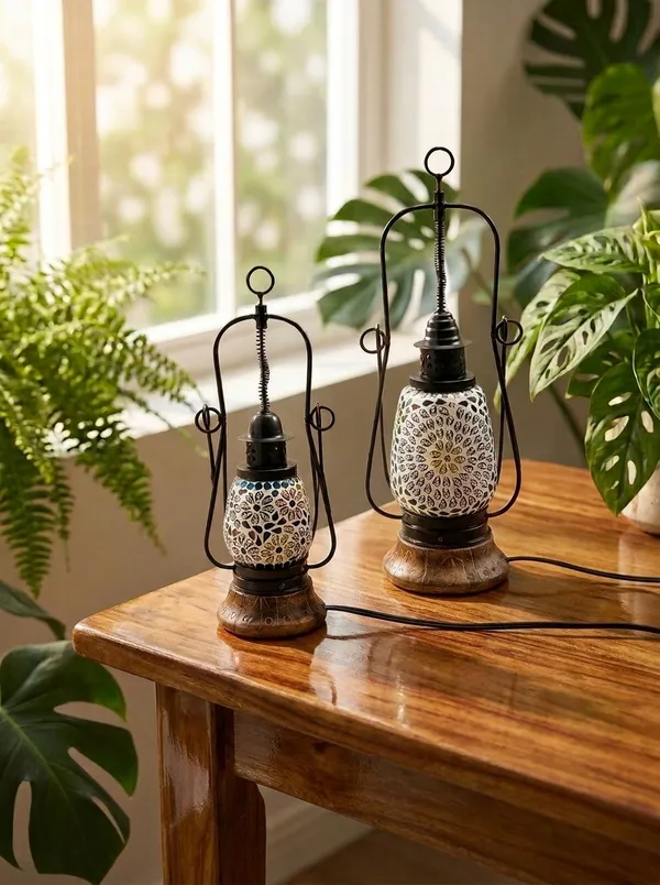 Multicolor_Premium_Shama_Wooden_&_Mosaic_Glass_Lantern_Set_Of_2