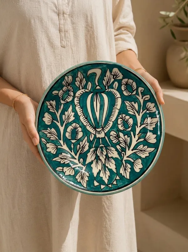 Deep_Teal_And_White_Premium_Ziya_Blue_Pottery_Plate