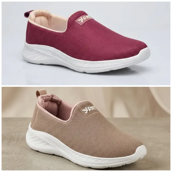 Maroon_And_White_Mesh_And_Synthetic_Slip_On_Shoes_For_Unisex_Pack_Of_2