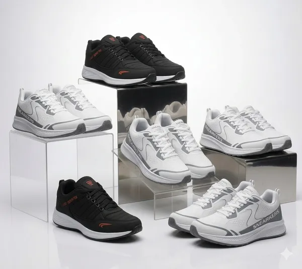 White_And_Grey_Mesh_And_Synthetic_Sneakers_For_Men_Pack_Of_2