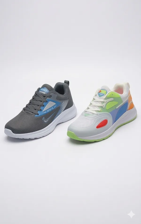 Charcoal_Grey_And_White_Mesh_And_Synthetic_Shoes_For_Men_Pack_Of_2
