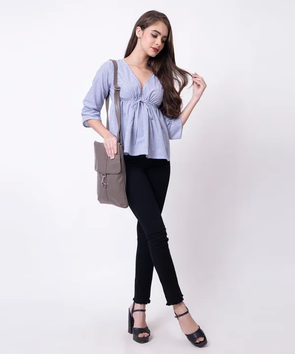 Royal_Blue_And_White_Cotton_White_Striped_Tie_Up_Empire_Waist_Top_For_Women