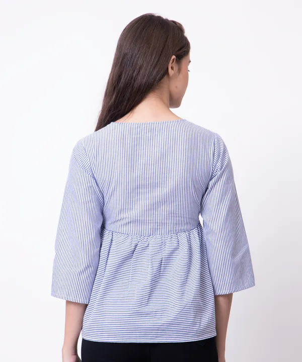 Royal_Blue_And_White_Cotton_White_Striped_Tie_Up_Empire_Waist_Top_For_Women