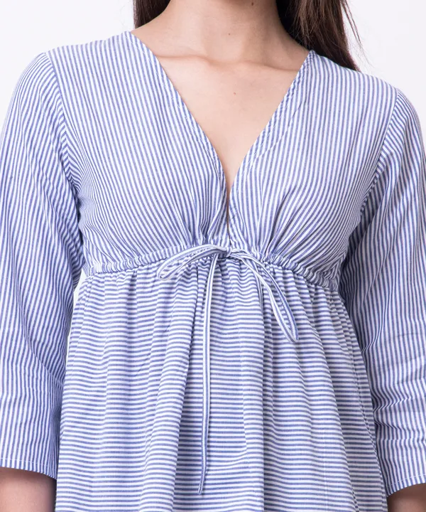 Royal_Blue_And_White_Cotton_White_Striped_Tie_Up_Empire_Waist_Top_For_Women