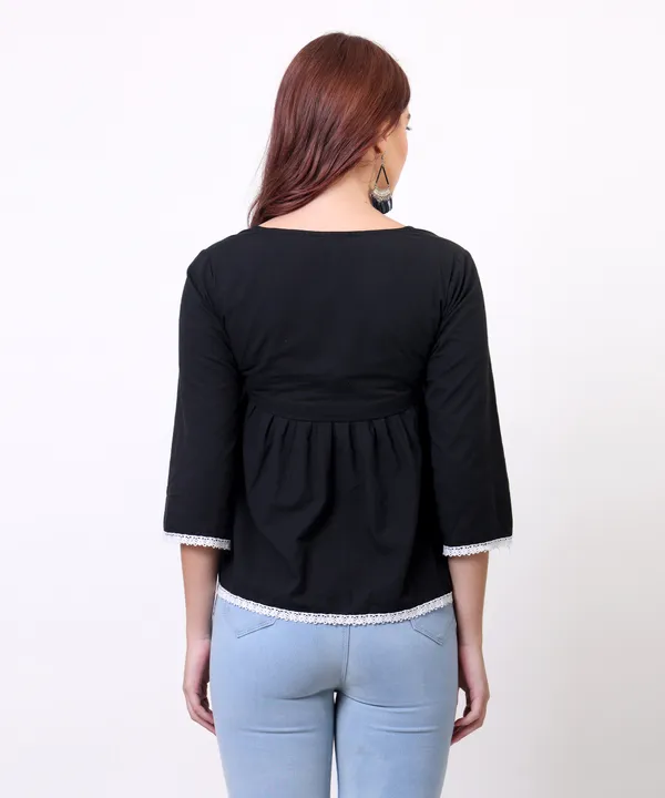 Black_Cotton_With_Lace_Detailing_Tie_Up_Empire_Waist_Top_For_Women