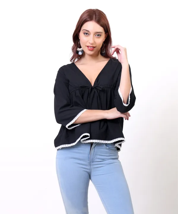 Black_Cotton_With_Lace_Detailing_Tie_Up_Empire_Waist_Top_For_Women