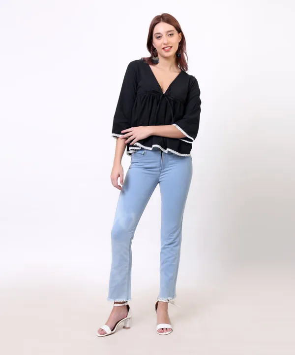 Black_Cotton_With_Lace_Detailing_Tie_Up_Empire_Waist_Top_For_Women