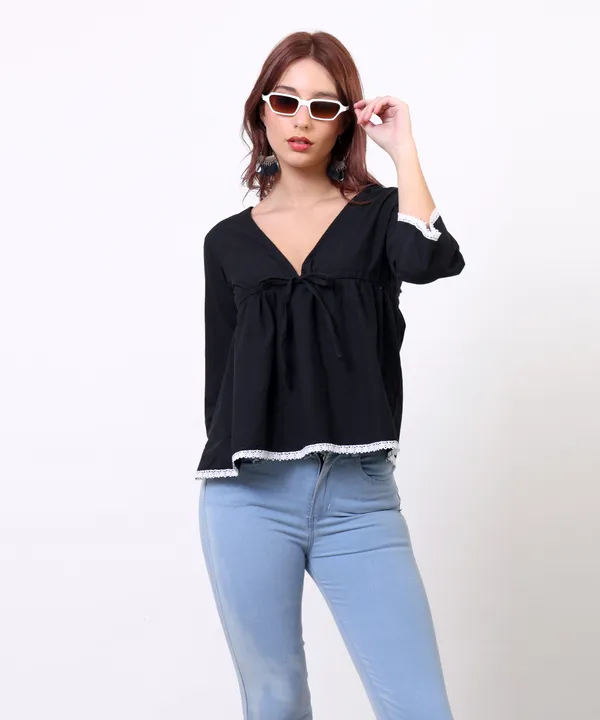 Black_Cotton_With_Lace_Detailing_Tie_Up_Empire_Waist_Top_For_Women