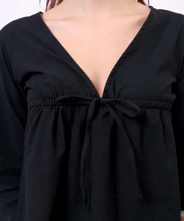 Black_Cotton_With_Lace_Detailing_Tie_Up_Empire_Waist_Top_For_Women