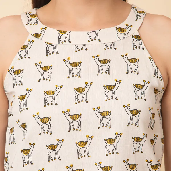 Cream_Cotton_Slub_Deer_Printed_Halter_Neck_Sleeveless_Top_For_Women
